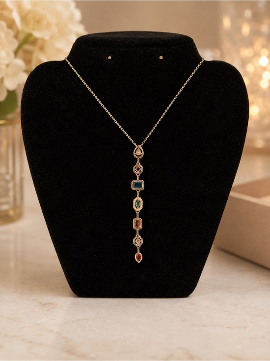 Jewelry - Gold tone Multi-Gem Drop Necklace - excellent quality 15-17”